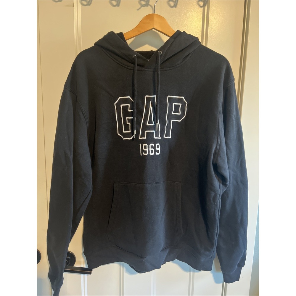 GAP Unisex Super Soft Black Fleece Logo Hoodie Medium